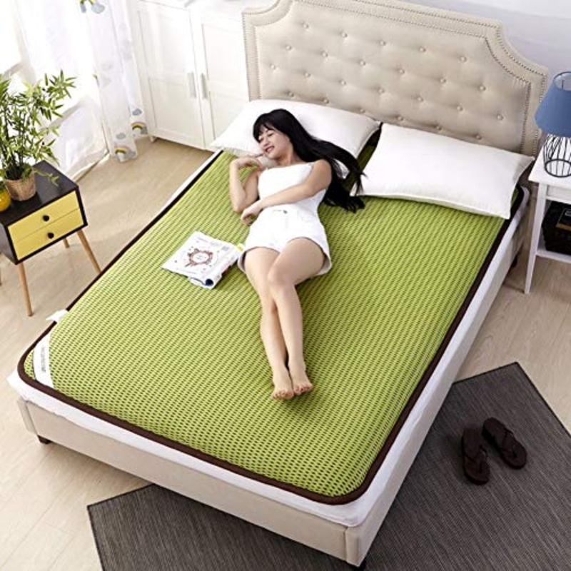 Nileco Coprimaterasso Trapuntato, da Terra Materasso Futon Giapponese Gemello Dormire Pad Tatami Stuoie Pieghevole Rimboccarsi Materasso Topper in Flanella Morbido-Verde W90*h190cm(35 * 74inch)
