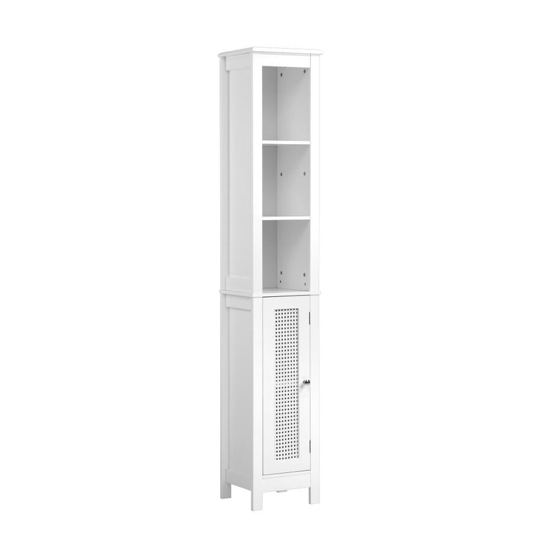 Rattan Bathroom Cabinet Tall Slim White