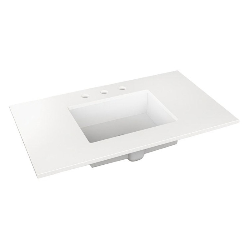 Vanity Top Craft Undermount 37 Inch Quartz White 8 Inch Spread Silestone Quartz 3 Hole