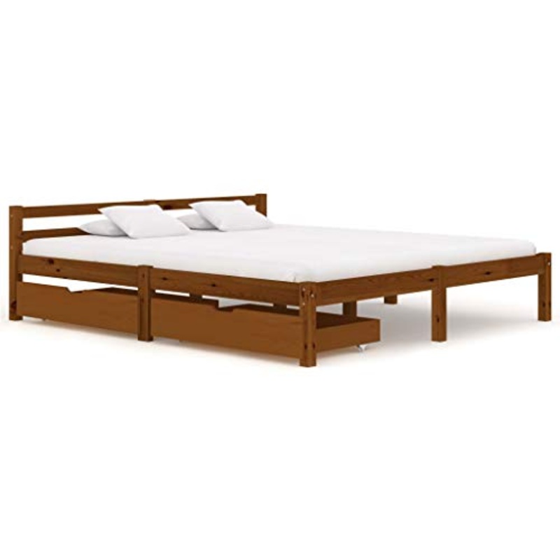 BIGTO – Struttura letto con 2 cassetti in legno di pino massello, mobili per camera da letto, 160 x 200 cm, colore: Marrone miele
