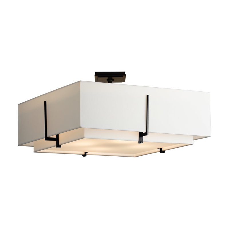 Exos Square Large Double Shade Semi-Flush Black Natural Anna Inner Shade & Natural Anna Outer Shade