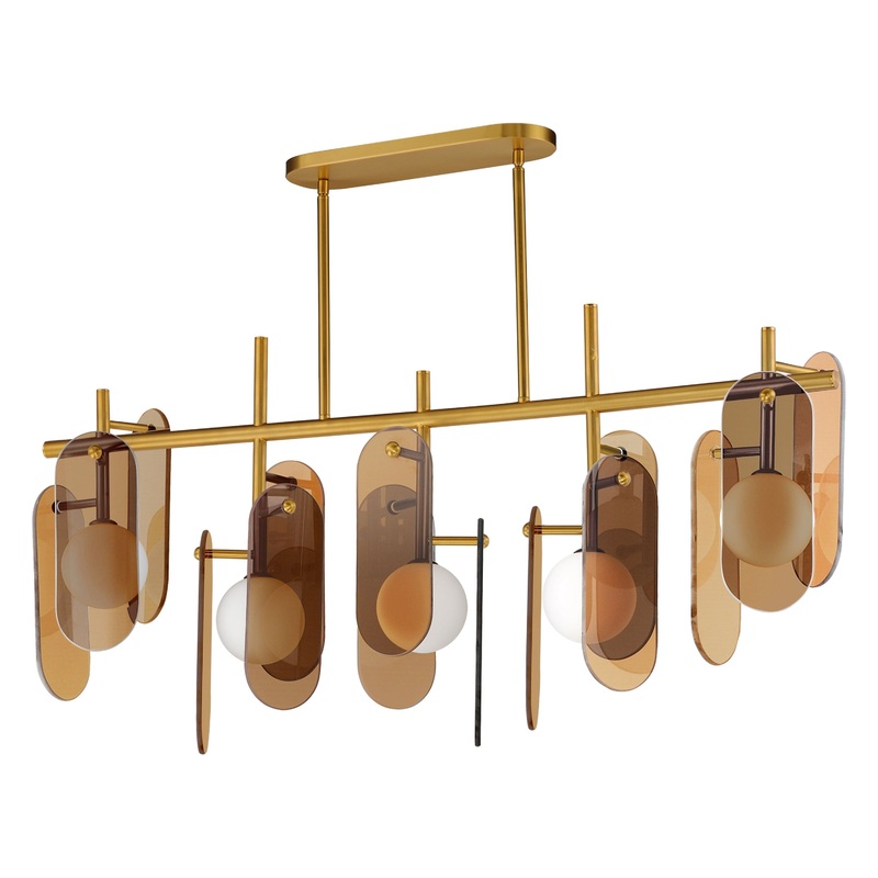 Megalith 5-Light Linear LED Pendant Natural Aged Brass Amber Glass