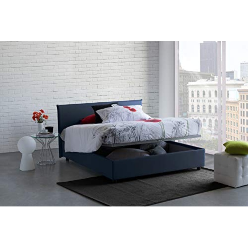 Talamo Italia Letto contenitore Matrimoniale Anna, Made in Italy, Letto con rivestimento in tessuto, Apertura frontale, adatto per materasso cm 160×190, Blu