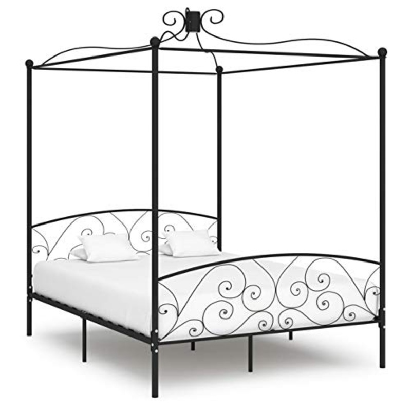 Tidyard Struttura Letto Singolo Matrimoniale a Baldacchino in Metallo Nero con Doghe,Telaio Letto Giroletto Singolo Matrimoniale con Tetto in Metallo con Doghe,Letto in Metallo