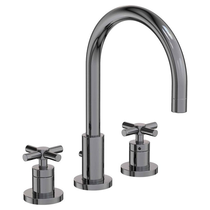 East Linear Two Handle Widespread Bathroom Faucet with Cross Handles with Drain – Midnight Chrome