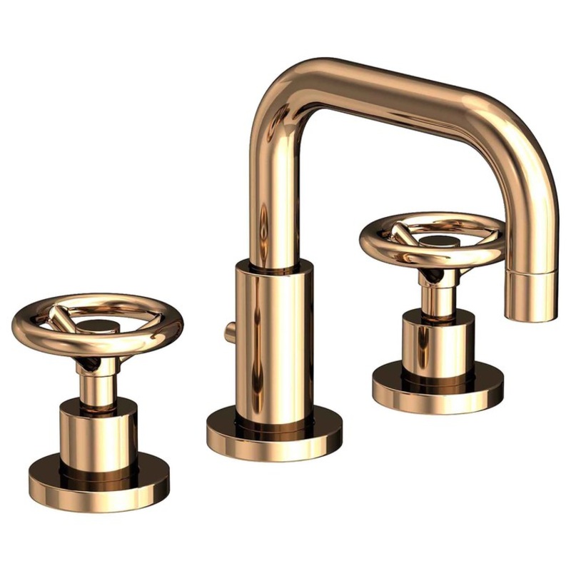 Lavatory Faucet Tyler Widespread 8 to 20 Inch Spread 2 Wheel French Gold PVD 1.2 Gallons per Minute Brass Spout Height 3-9/16 Inch