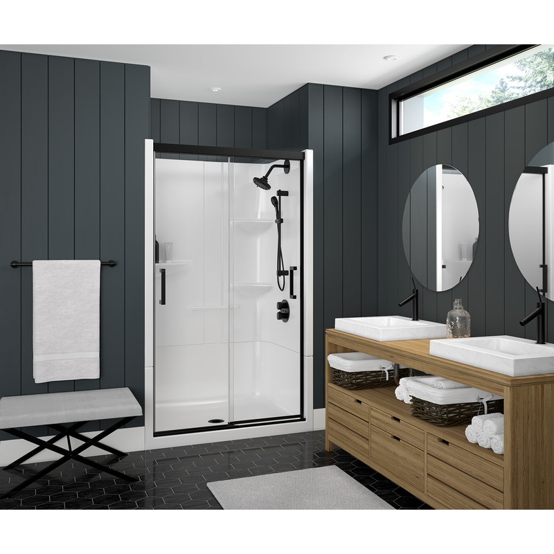 MAAX 138520-900-340-000 Incognito 74 39-42 x 74 in. 8mm Bypass Shower Door for Alcove Installation with Clear glass in Matte Black