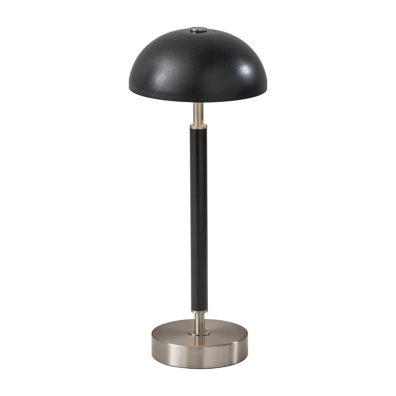 Ronny Cordless LED Table Lamp Black Wood & Brushed Steel