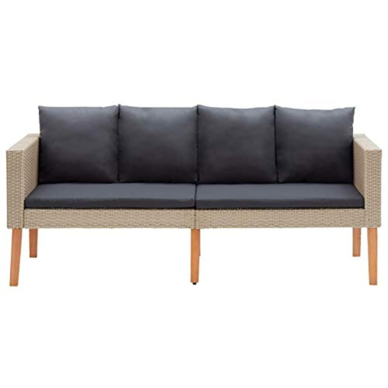Tidyard Divano da Giardino a 2 Posti con Cuscini in Polyrattan Beige