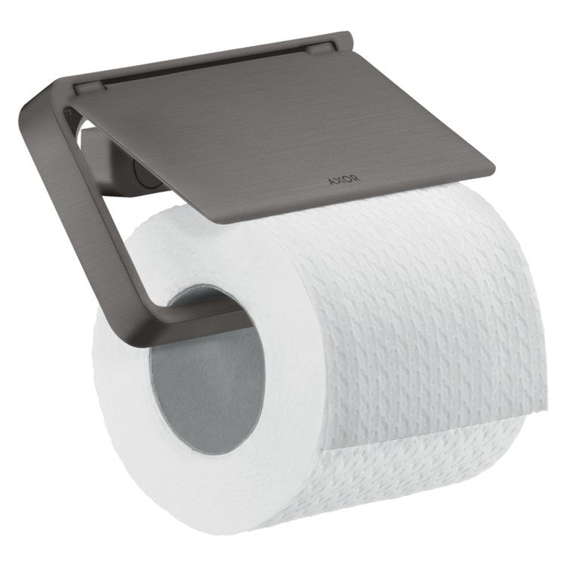 Toilet Paper Holder Universal SoftSquare with Cover Brushed Black Chrome Metal Wall Mount