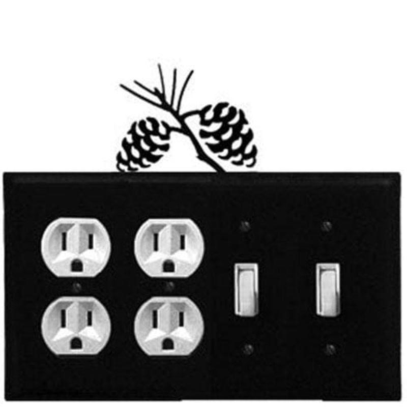 Village Wrought Iron EOOSS-89 Quad Pinecone Double Outlet and Double Switch Cover CUSTOM Product