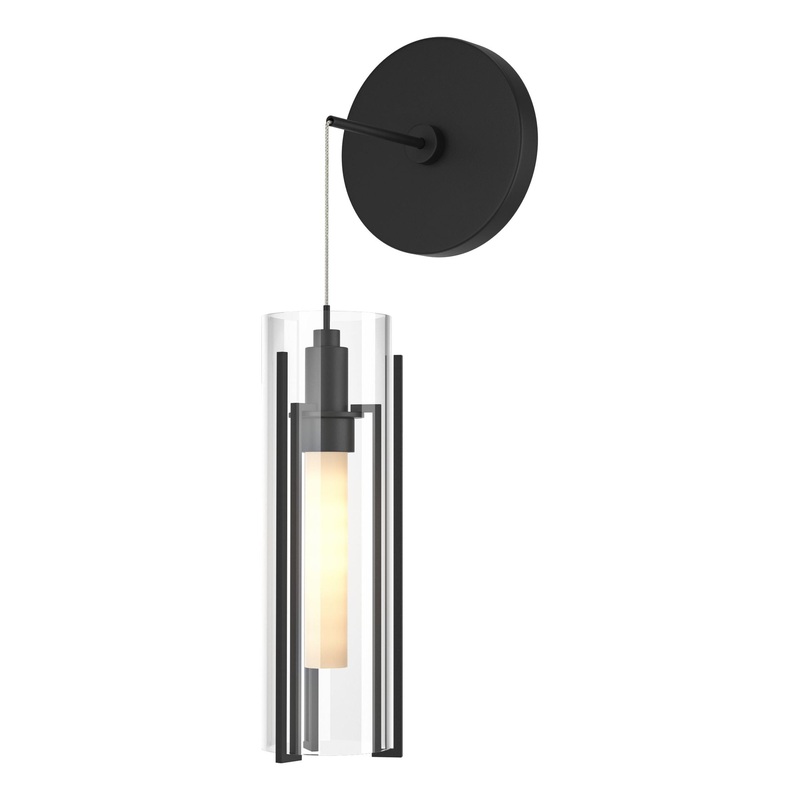 Exos Glass Mini Low Voltage Sconce Black Clear Glass (ZM)