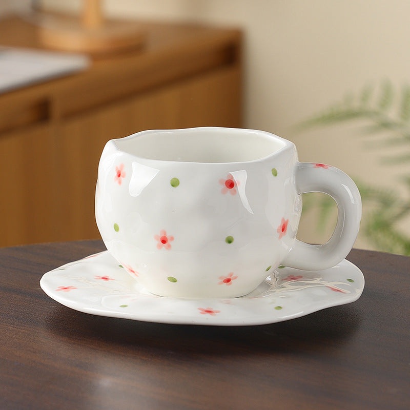 Hand-Painted Ceramic Coffee Cup and Saucer Set – Vintage Afternoon Tea(Red sunflowers)