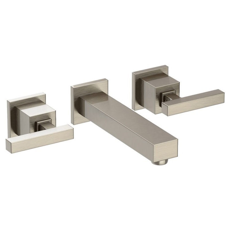 Lavatory Faucet Cube 2 Wall Mount 8 Inch Spread 2 Lever ADA Antique Nickel 1.2 Gallons per Minute Brass Spout Height Inch