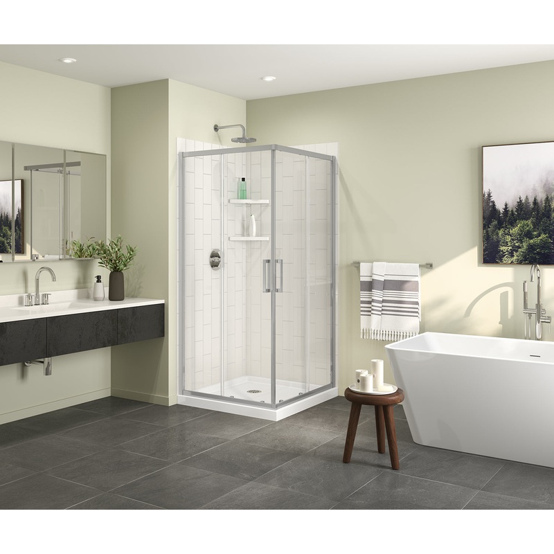 MAAX 107481-900-084-000 Scarlet 36 x 36 Acrylic Corner Drain Shower Kit in White with Clear Glass in Chrome