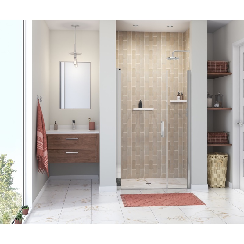 MAAX 138270-900-084-101 Manhattan 43-45 x 68 in. 6 mm Pivot Shower Door for Alcove Installation with Clear glass & Square Handle in Chrome
