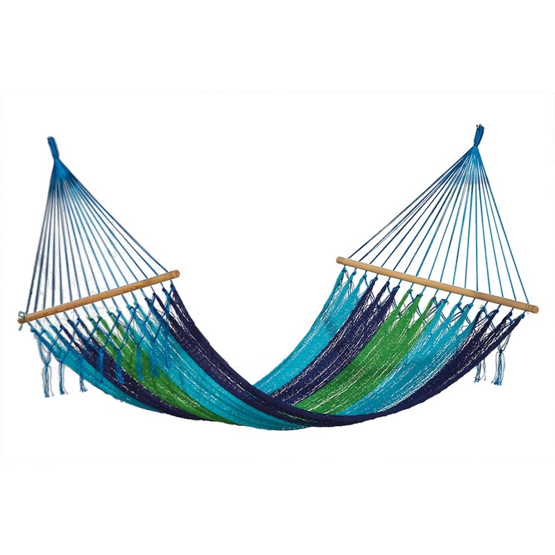 Mayan Legacy Queen Size Outdoor Cotton Mexican Resort Hammock No Fringe in Oceanica Colour