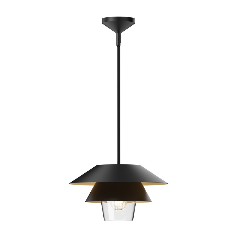 One Light Pendant from the Tetsu Collection in Brushed Gold/Clear Glass|Matte Black/Clear Glass Finish by Alora
