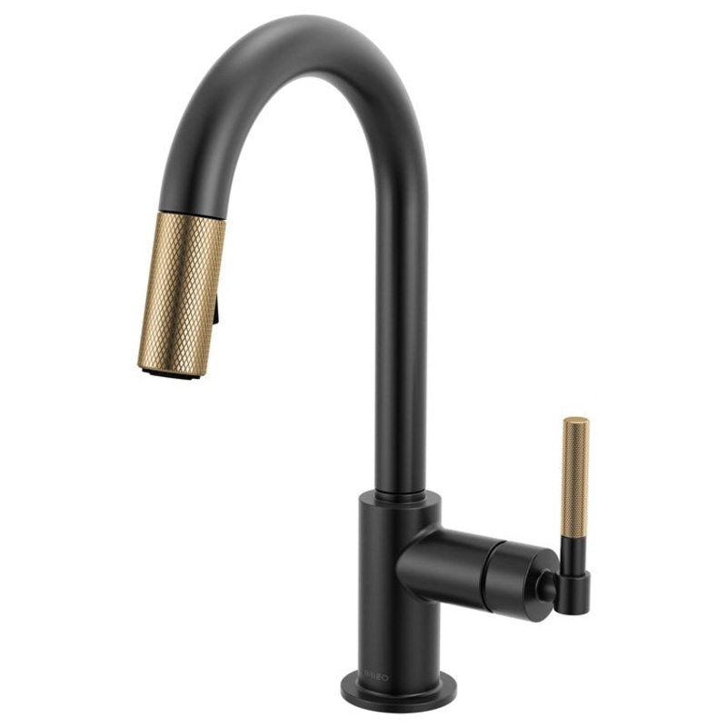 Prep Faucet Litze 1 Knurled Handle ADA Matte Black/Brilliance Luxe Gold Pull Down Dual Function Arc 360 DEG Swivel 1.8 Gallons per Minute