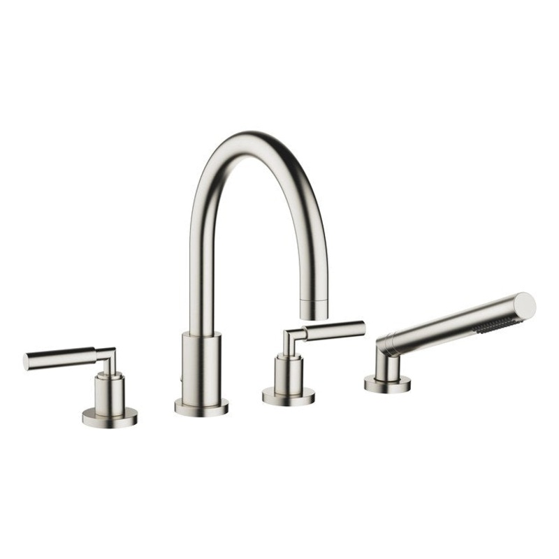 Tub Filler TARA Mixer for Deck Mount with Handshower 2 Lever ADA Brushed Platinum