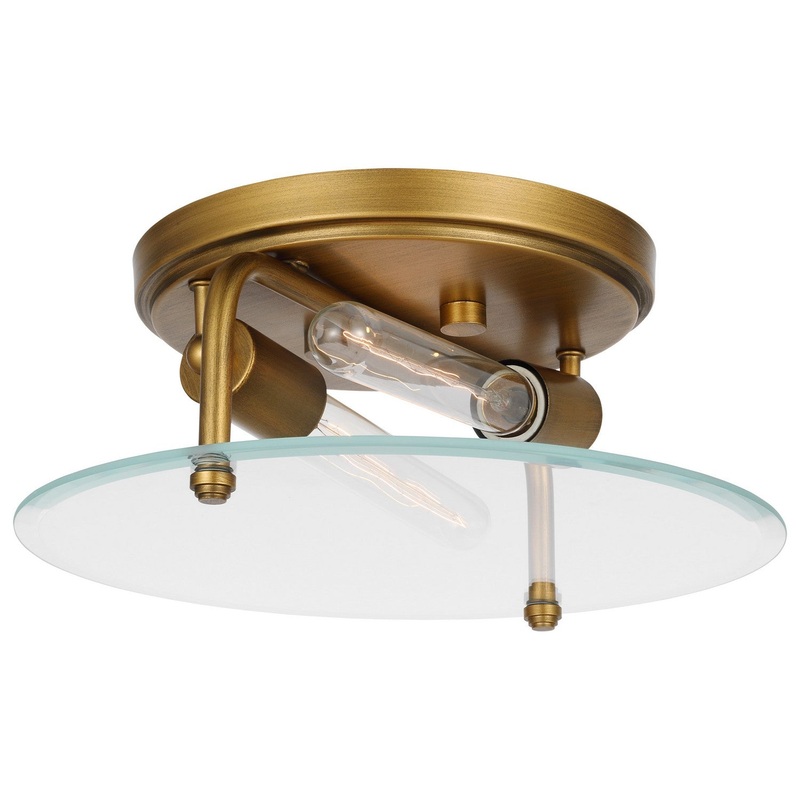 Two Light Flush Mount from the Teton Collection in Natural Brass Finish by Nuvo Lighting