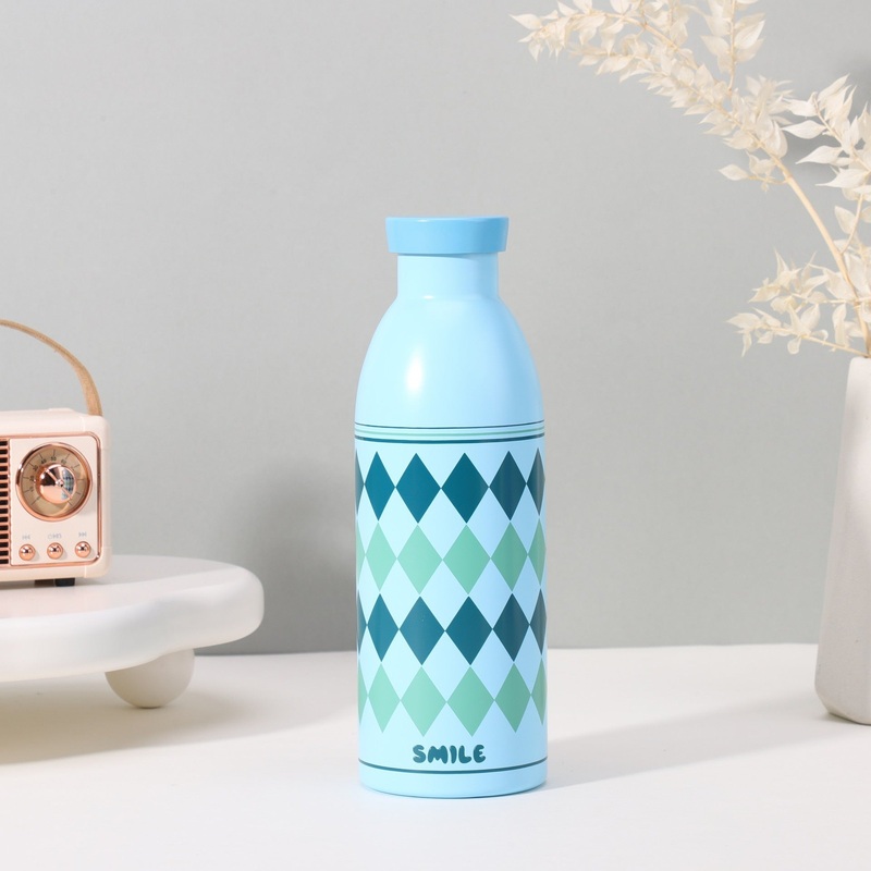 Cute Milk Bottle Thermos – 500ml Stainless Steel Insulated Water Bottle (Blue Prism)
