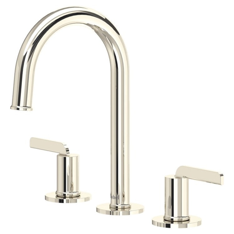 Lavatory Faucet Authentica Widespread 8-16 Inch Spread 2 Lever ADA Watersense Polished Nickel 1.2 Gallons per Minute Deck Mount Push 3 Hole