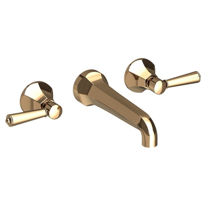 Lavatory Faucet Metropole Wall Mount 8 Inch Spread 2 Lever ADA WaterSense French Gold PVD 1.2 Gallons Per Minute Brass Less Drain Spout Reach 7-1/2 Inch