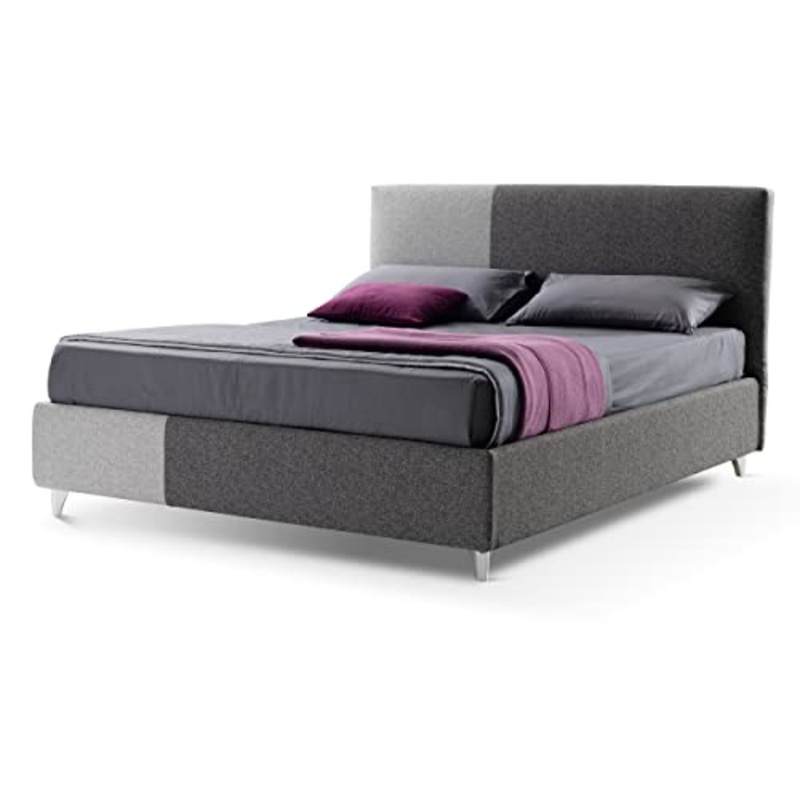LettoFacile montalo in 30 Minuti – Letto Matrimoniale Square in Tessuto Grigio con Rete e Box contenitore – Made in Italy (160 x 190 cm)