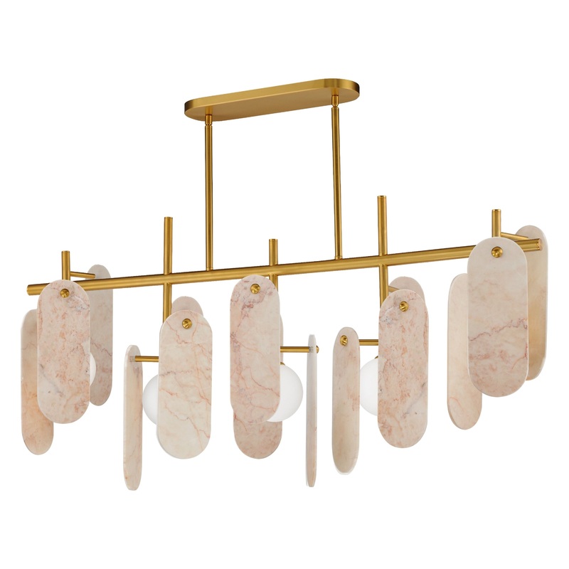 Megalith 5-Light Linear LED Pendant Natural Aged Brass Rose Jade