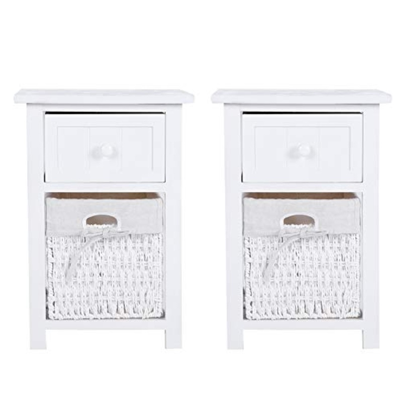 Accanto al Tavolo 2pcs / Set Semplice Comodino in Legno Comodino Night Stand con Cassetto E Cestino di Stoccaggio