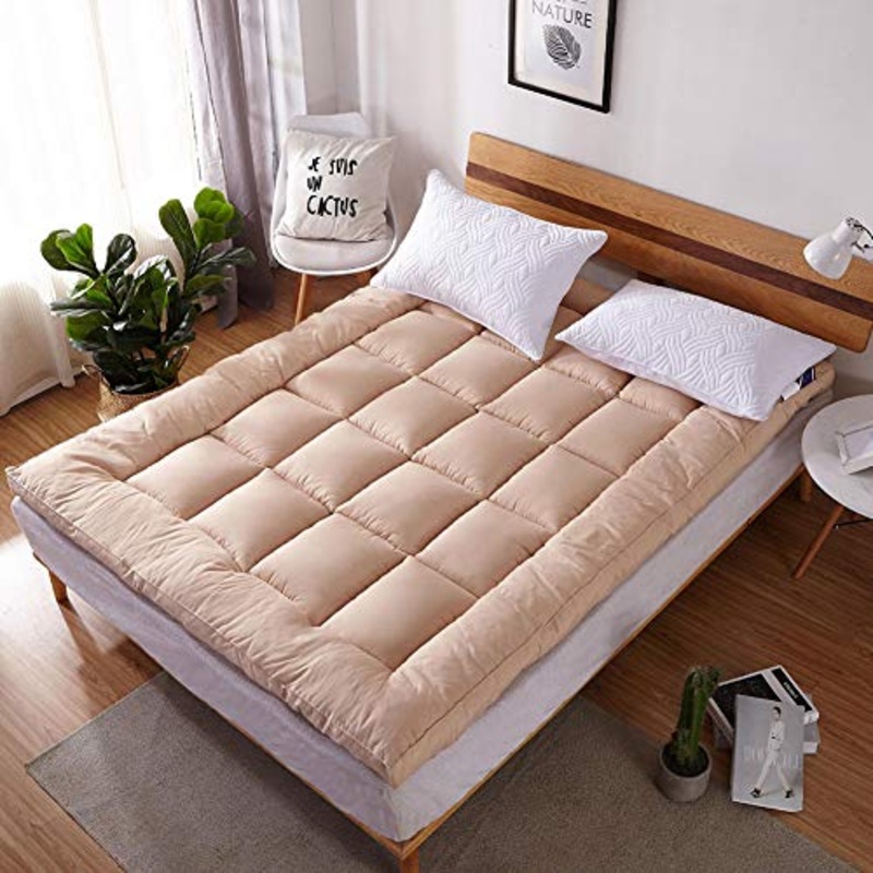 BAIAA Microfibra Materasso, Morbido Velluto Imbottito in Tessuto, 10 Centimetri di Spessore, Anti-allergia Morbido Materasso, Adatto A Persone Camera da Letto, Scuola, Albergo (Brown,1.2m*2.0m)