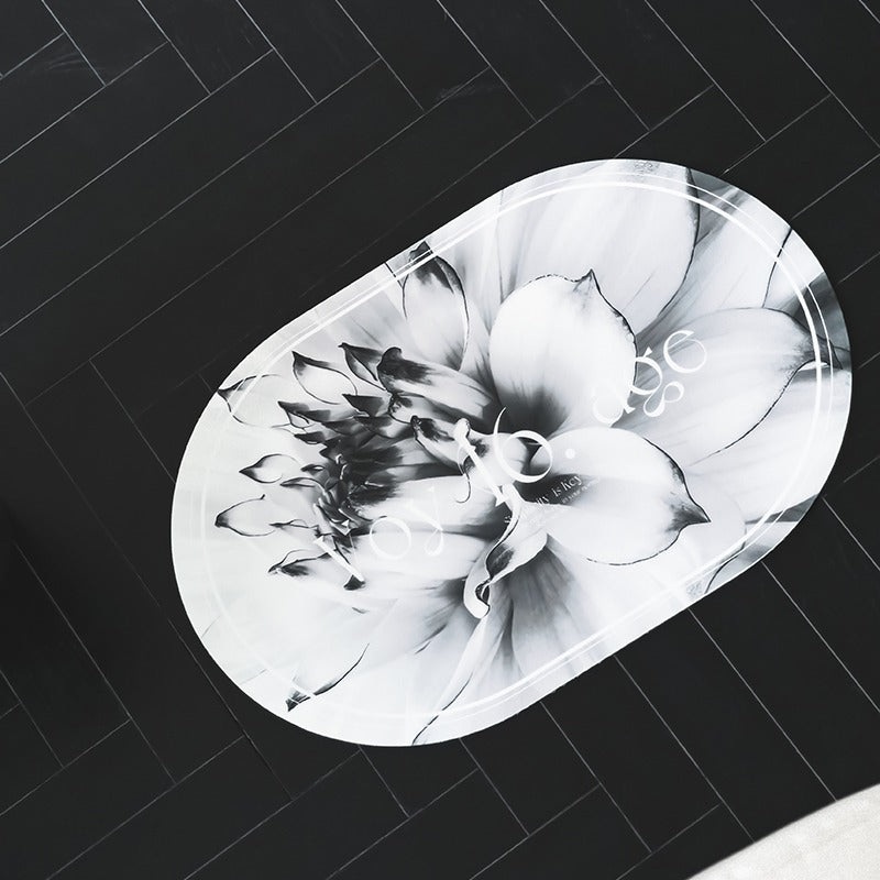 Elegant Floral Print Absorbent Floor Mat – Quick Dry, Non-Slip, Easy Clean Bathroom & Entryway Rug(Water lilies on white background)