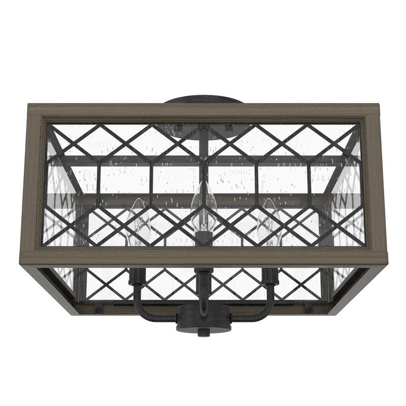 Four Light Semi-Flush Mount from the Chevron Collection in Rustic Iron Finish by Hunter