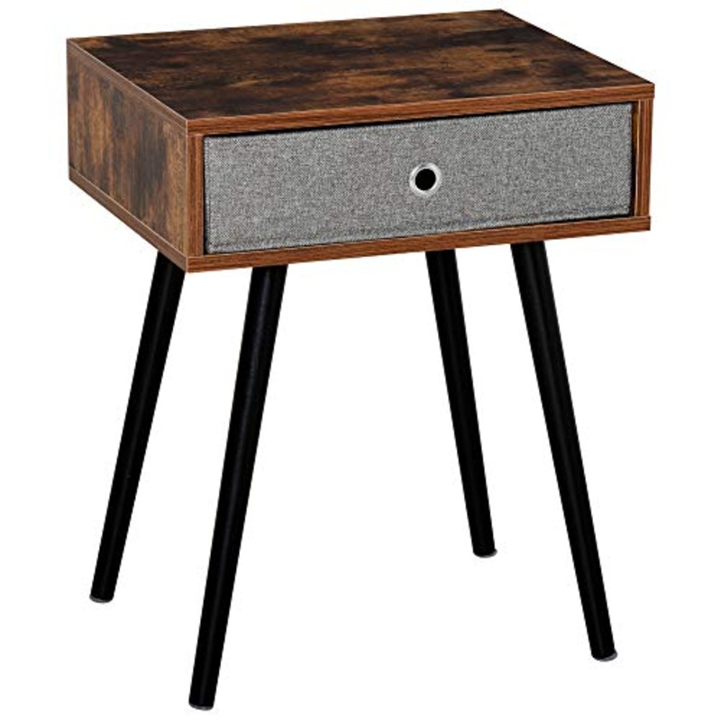 HOMCOM Tavolino da Salotto con Cassetto in Tessuto Pieghevole, Tavolo Vintage in Legno per Soggiorno e Camera, Marrone e Nero