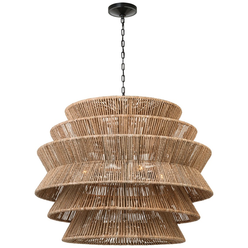 LED Chandelier from the Antigua Collection in Bronze and Natural Abaca Finish by Visual Comfort Signature