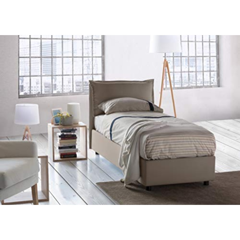 Talamo Italia Letto contenitore Singolo Veronica, Made in Italy, Testata e rivestimento in tessuto, Apertura laterale, adatto per materasso cm 80×190, Tortora