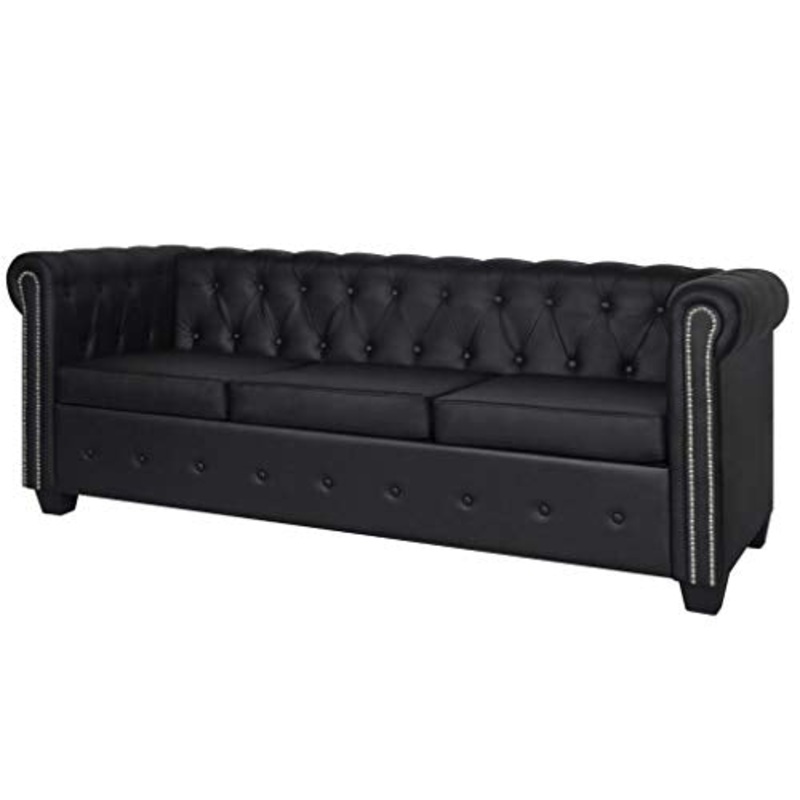 vidaXL Divano Chesterfield classico in ecopelle nero 3 posti per casa ufficio
