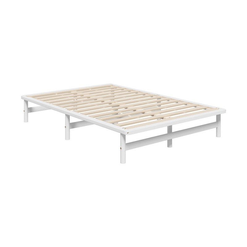Wooden Bed Frame Queen Size Solid Pine Timber White