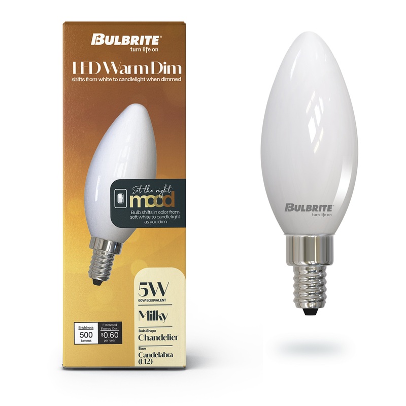 5 Watt B11 Milky, 500  Lumens, E12 base, 120 Volt Warm Dim Light Bulb by Bulbrite