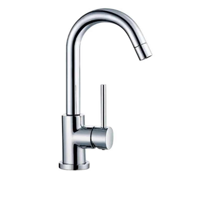 BLU TSP120 pure – 1 single-hole deck-mounted basin mixer with goose-neck swiveling spout