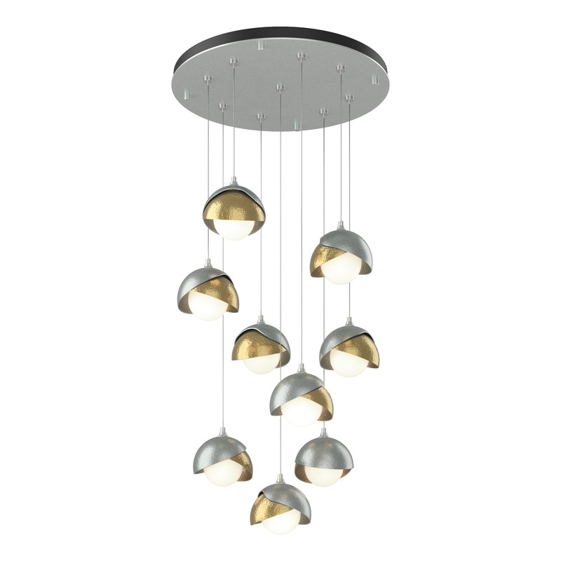 Brooklyn 9-Light Double Shade Pendant Vintage Platinum Modern Brass