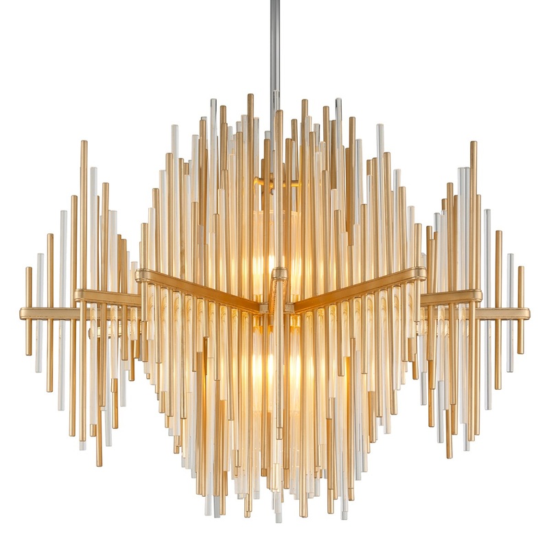 Corbett Lighting 238-43-GL/SS Theory Two Light Chandelier Gold Leaf W Polished Stainless