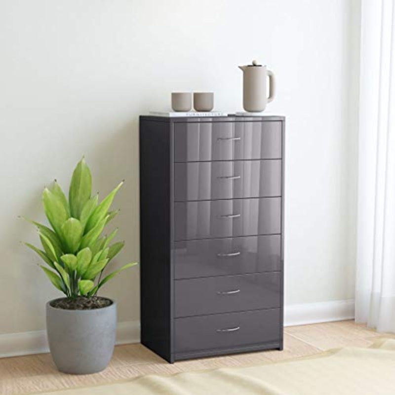 FAMIROSA Credenza con 6 Cassetti Grigio Lucido 50x34x96 cm in Truciolato