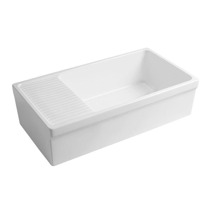 Farmhaus Quatro Alcove Large Reversible Matte Fireclay Kitchen Sink with  Integral Drainboard and a Decorative 2 ” Lip Front Apron on Both Sides