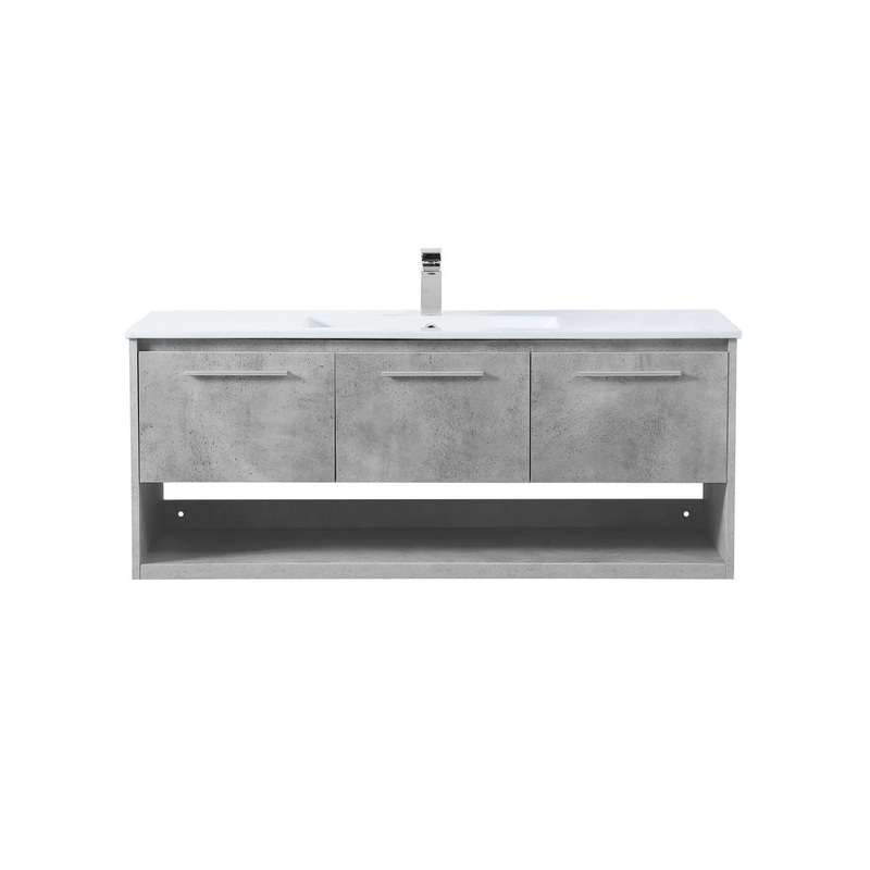 Single Bathroom Floating Vanity from the Kasper Collection in Concrete Grey Finish by Elegant Lighting