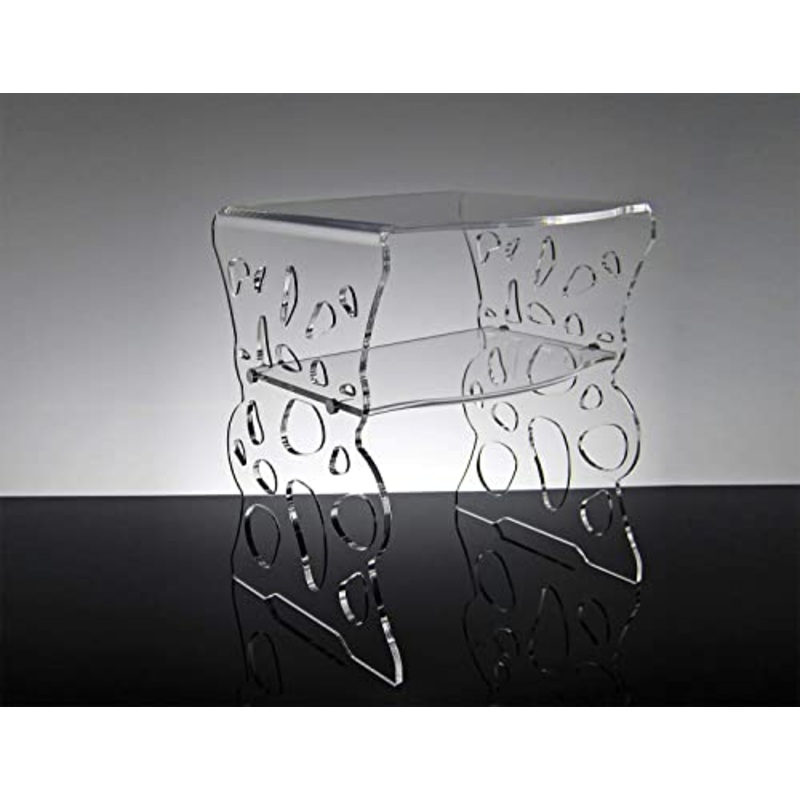 Slato Comodino da Notte dal Design Moderno a Due Ripiani in plexiglass Trasparente Marea (Trasparente)