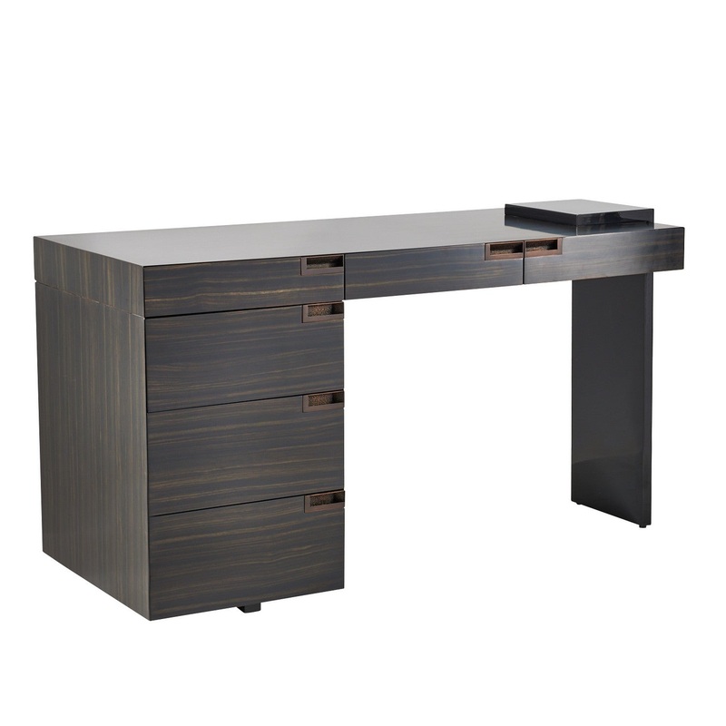 Arteriors FKS05 Carmichael Desk Charcoal/Black Gloss Lacquer/Charcoal/Bronze