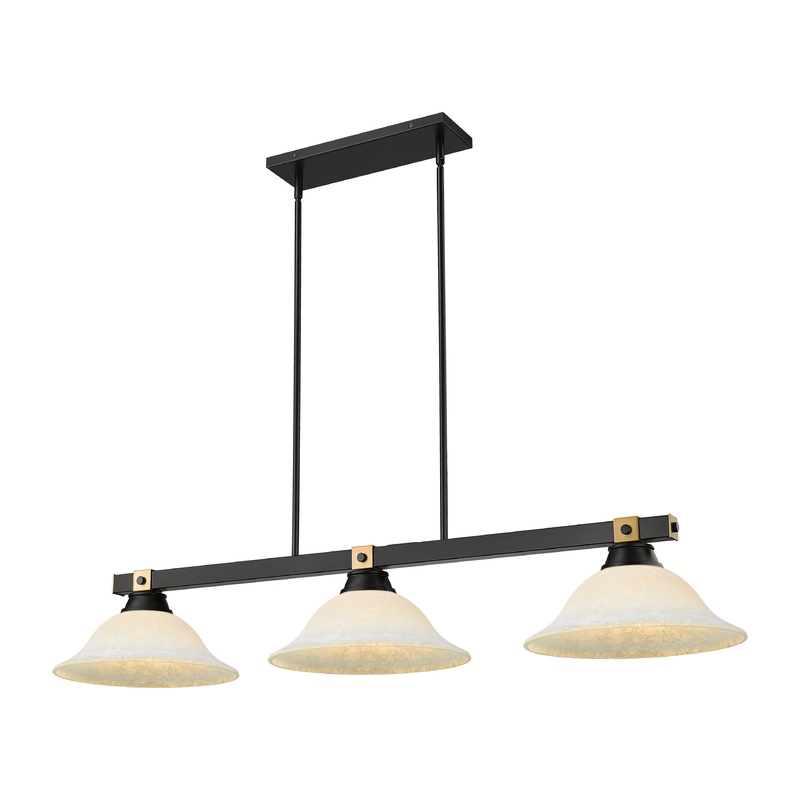 Bronte 3-Light Billiard Matte Black + Rubbed Brass Bell White Mottle Glass