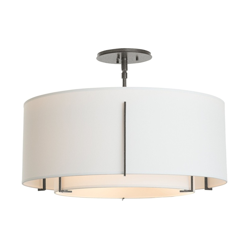 Exos Double Shade Semi-Flush Natural Iron Natural Anna Inner Shade & Natural Anna Outer Shade
